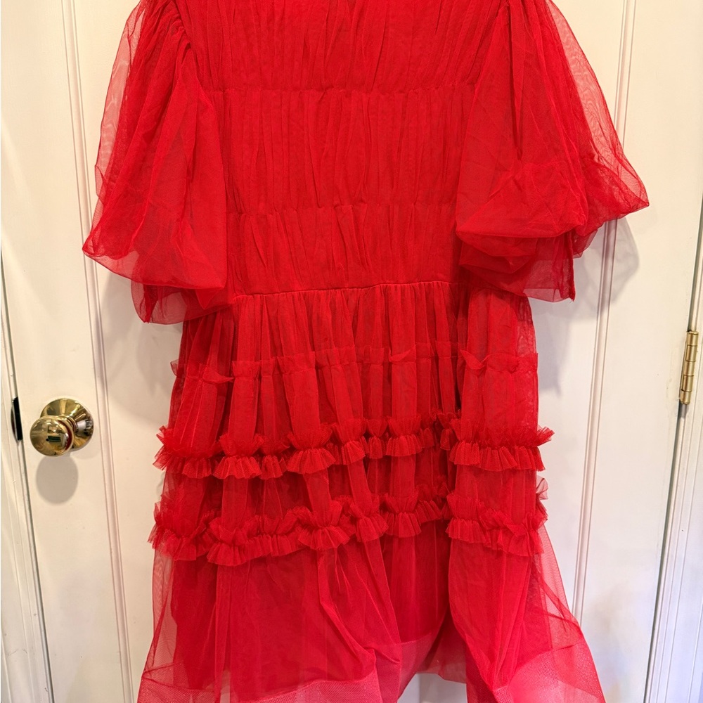 Chic Red Ruffled Prom Dress - Picture 6 of 6
